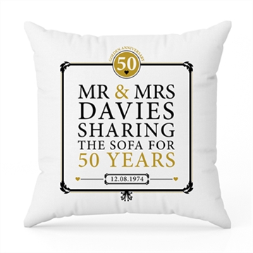 Personalised 50th (Golden) Anniversary Sharing the Sofa Cushion