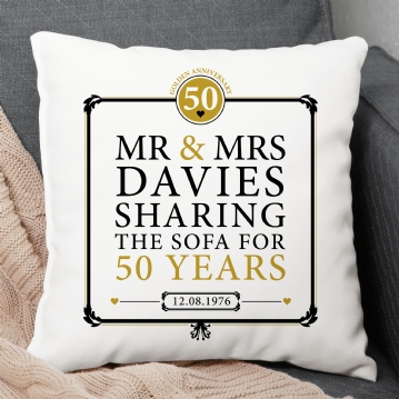 Personalised 50th (Golden) Anniversary Sharing the Sofa Cushion