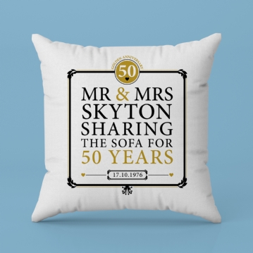 Personalised 50th (Golden) Anniversary Sharing the Sofa Cushion