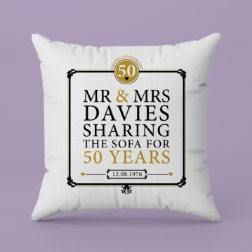 Personalised 50th (Golden) Anniversary Sharing the Sofa Cushion