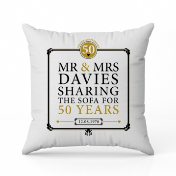 Personalised 50th (Golden) Anniversary Sharing the Sofa Cushion