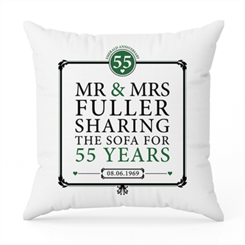 Personalised 55th (Emerald) Anniversary Sharing the Sofa Cushion