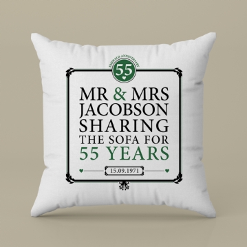 Personalised 55th (Emerald) Anniversary Sharing the Sofa Cushion