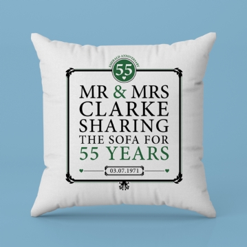 Personalised 55th (Emerald) Anniversary Sharing the Sofa Cushion