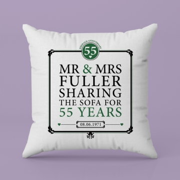 Personalised 55th (Emerald) Anniversary Sharing the Sofa Cushion