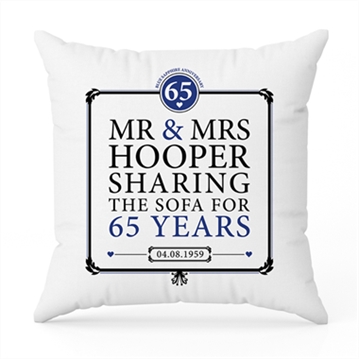 Personalised 65th (Blue Sapphire) Anniversary Sharing the Sofa Cushion