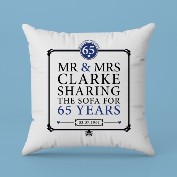 Personalised 65th (Blue Sapphire) Anniversary Sharing the Sofa Cushion