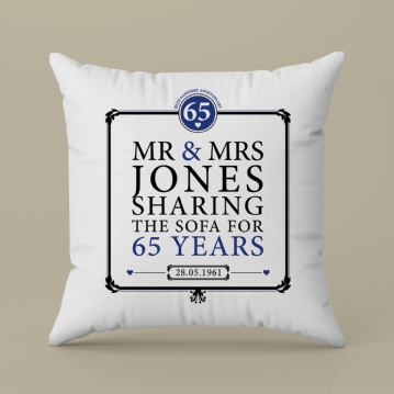 Personalised 65th (Blue Sapphire) Anniversary Sharing the Sofa Cushion