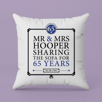 Personalised 65th (Blue Sapphire) Anniversary Sharing the Sofa Cushion