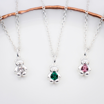 Sterling Silver Birthstone Teddy Necklace