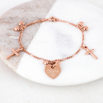Personalised Rose Gold Plated Christening Charm Bracelet