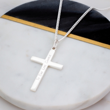 Personalised Mens Sterling Silver Cross & Chain