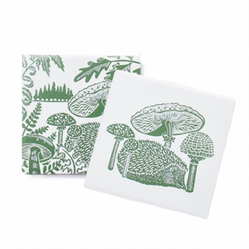 Kate Heiss Woodland Green Set of 2 Ceramic Coasters