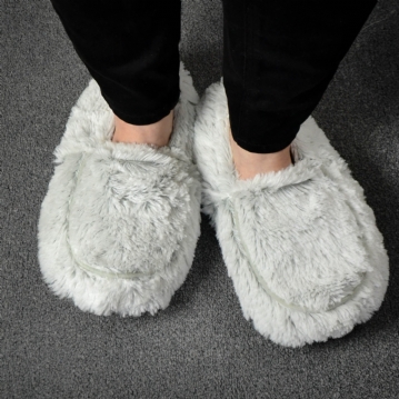 Plush Grey Microwavable Slippers