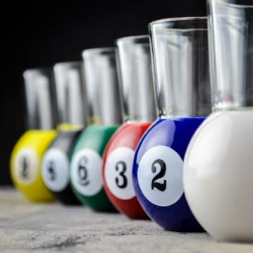 Pool Shot Glasses Set of 6 with Rack Tray