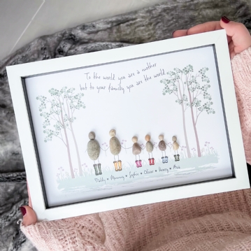 Personalised  Framed Family Welly Boots Pebble Art 
