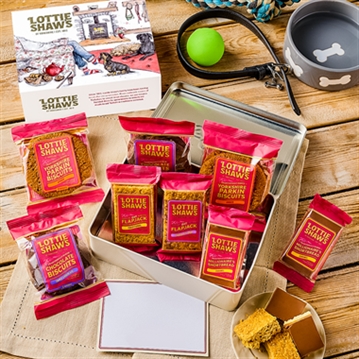 Lottie Shaw's Dog Walker's Tin of Baked Treats featuring Eleanor Tomlinson's illustration