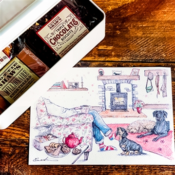 Lottie Shaw's Dog Walker's Tin of Baked Treats featuring Eleanor Tomlinson's illustration