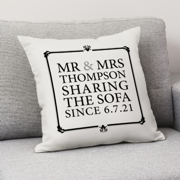 Mr & Mrs Sharing The Sofa Personalised Cushion