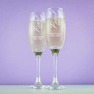 Personalised Pearl Anniversary Champagne Flutes