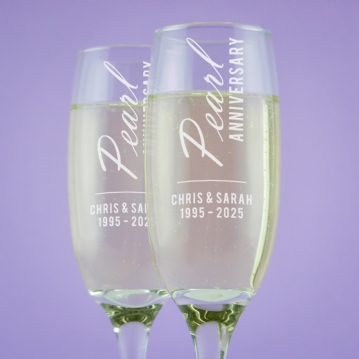 Personalised Pearl Anniversary Champagne Flutes