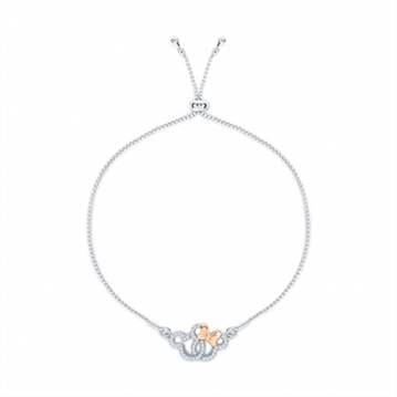 Sterling Silver 925 Plated Disney Minnie & Mickey Mouse Lariat Bracelet