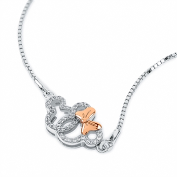 Sterling Silver 925 Plated Disney Minnie & Mickey Mouse Lariat Bracelet