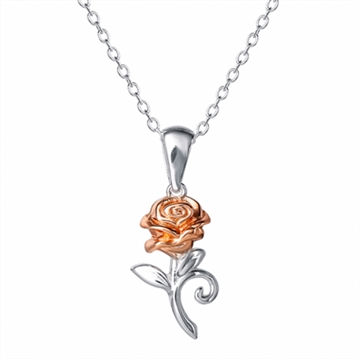 Sterling Silver Plated Disney Beauty and the Beast Rose Pendant