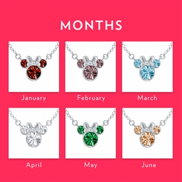 Sterling Silver Disney Minnie Mouse Birthstone Month Necklaces