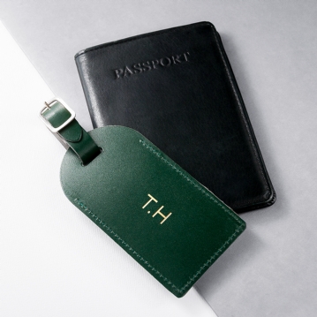 Personalised Green Foiled Leather Luggage Tag