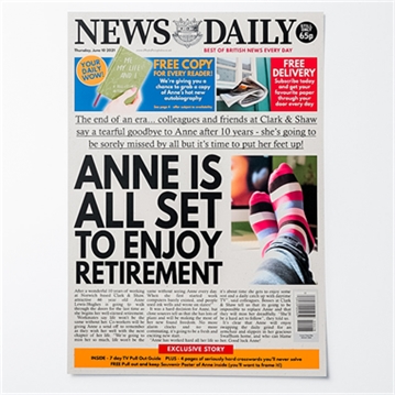 Personalised "Retirement" Newspaper Front Page