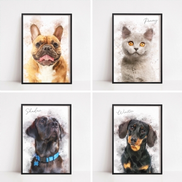 Personalised Watercolour Style Pet Portraits