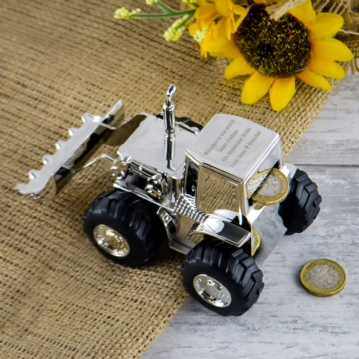 Silver Plated Personalised Tractor Money Box