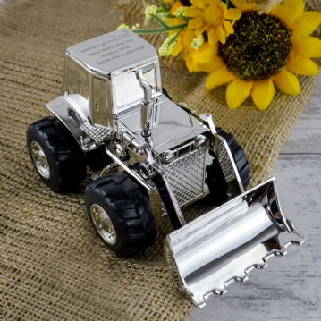 Silver tractor christening shop gift