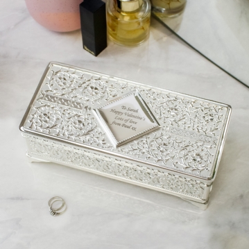 Antique Style Personalised Silver Plated Jewellery Box