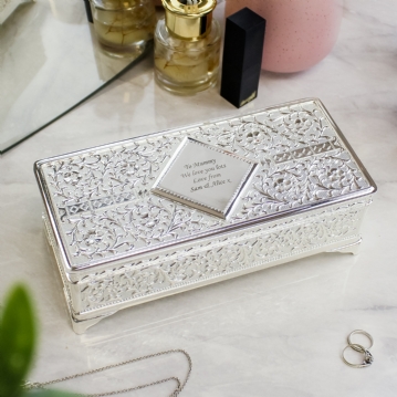 Antique Style Personalised Silver Plated Jewellery Box