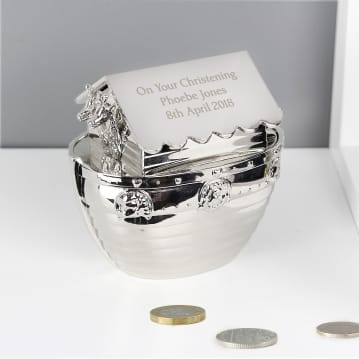 Personalised Silver Plated Noah's Ark Money Box