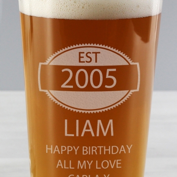 Personalised 21st Birthday Est Year Pint Glass