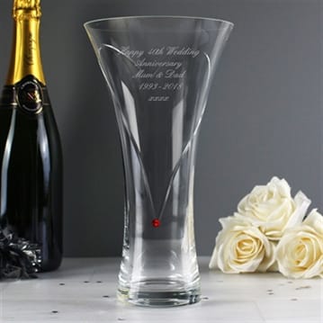 Personalised Ruby Diamante Heart Vase with Crystal Elements