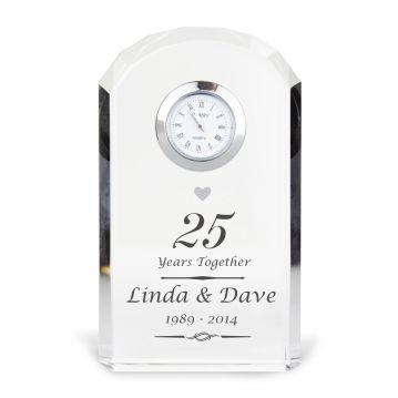 glass clock silver wedding anniversary gift