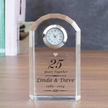 glass clock silver wedding anniversary gift