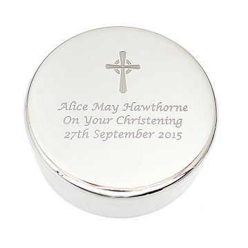 christening trinket box with rosary beads
