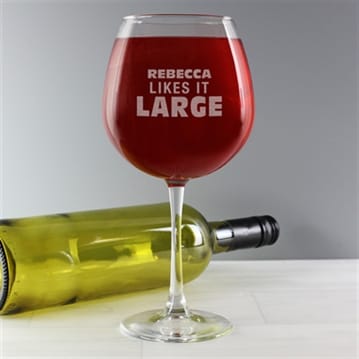 Personalised Likes It Large Bottle Of Wine Glass