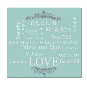 wedding day personalised glass chopping board