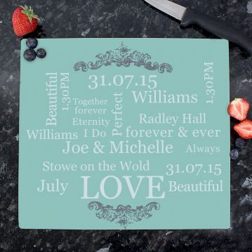 wedding day personalised glass chopping board