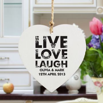 Personalised Live Love Laugh Wooden Heart Decoration