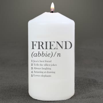 Personalised Dictionary Definition Friend Candle