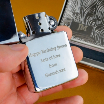 Personalised Tobacco Tin And Silver Lighter Set