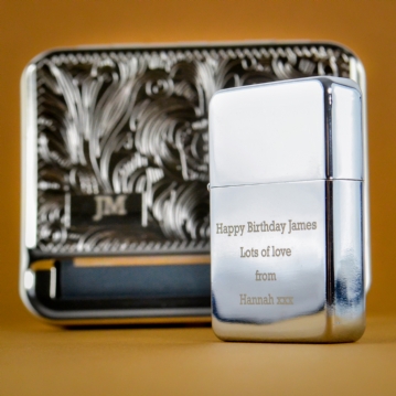 Personalised Tobacco Tin And Silver Lighter Set