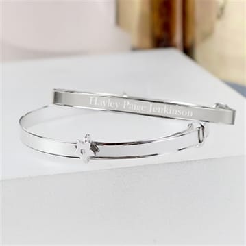 Personalised Child's Silver Expanding Bracelet with Diamante Star
